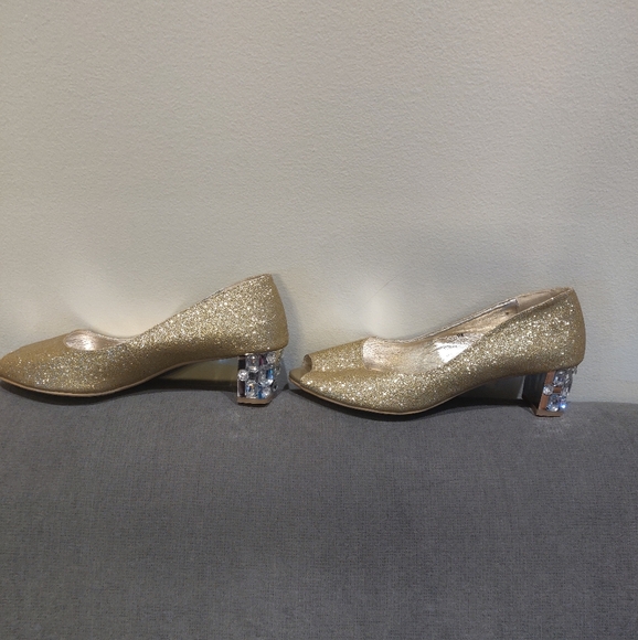 Gold Sparkling Open Toe Embellished Heels - Picture 1 of 7